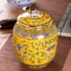 Luxury Enamel Ceramic Pet Ashes Urn Majestic Peony Design for Dogs and Cats