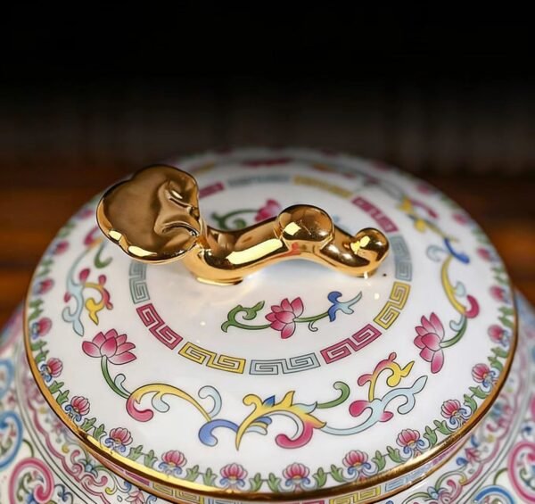 Luxury Enamel Ceramic Pet Ashes Urn Majestic Peony Design for Dogs and Cats