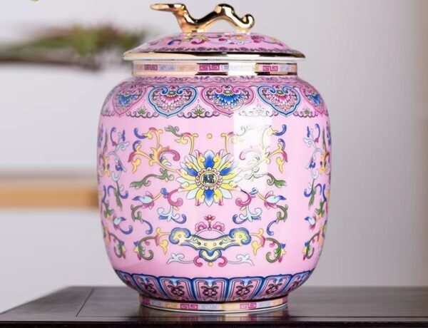 Luxury Enamel Ceramic Pet Ashes Urn Majestic Peony Design for Dogs and Cats